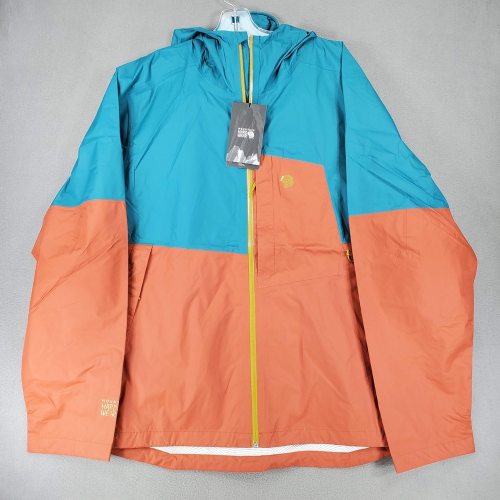 Mountain Hardwear Exponent 2 Jacket Mens XL Blue Orange Rain Shell Hooded NEW
